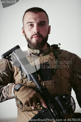 Image of modern warfare soldier portrait in urban environment