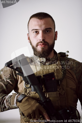 Image of modern warfare soldier portrait in urban environment