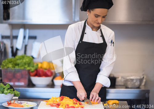 Image of Chef cutting fresh and delicious vegetables