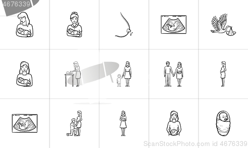 Image of Maternity hand drawn sketch icon set.