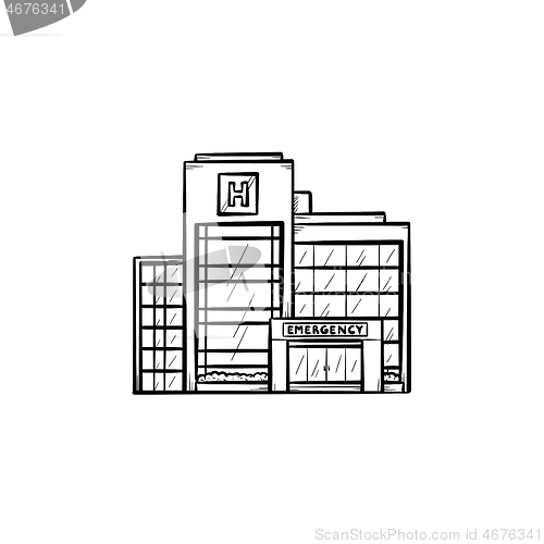 Image of Hospital building hand drawn outline doodle icon.