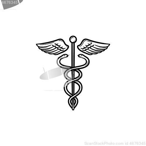 Image of Caduceus medical symbol hand drawn outline doodle icon.