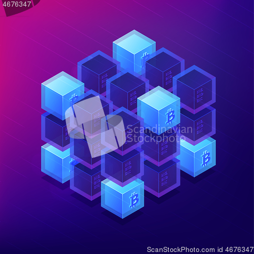 Image of Isometric blockchain cryptocurrency networking concept.