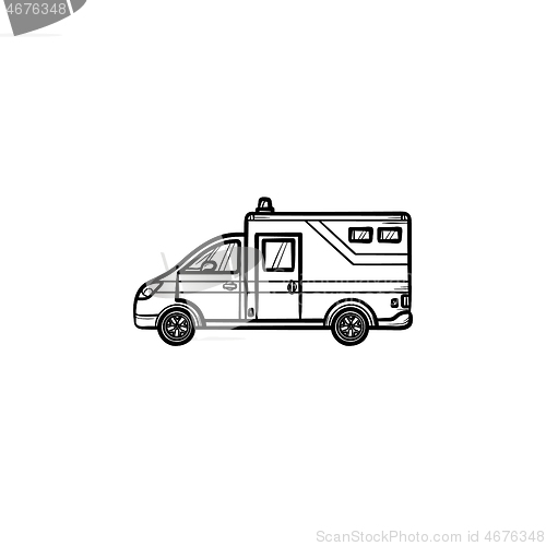 Image of Ambulance car hand drawn outline doodle icon.