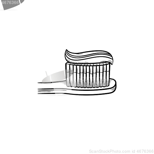 Image of Toothpaste on a toothbrush hand drawn outline doodle icon.