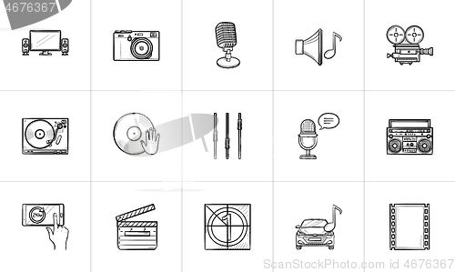 Image of Media hand drawn sketch icon set.