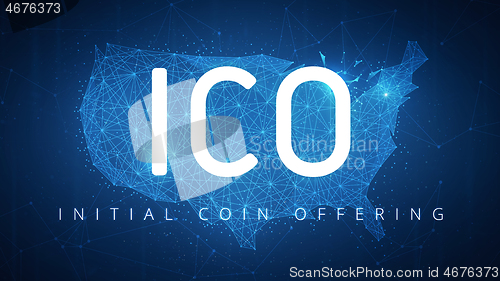 Image of ICO initial coin offering banner with USA map.