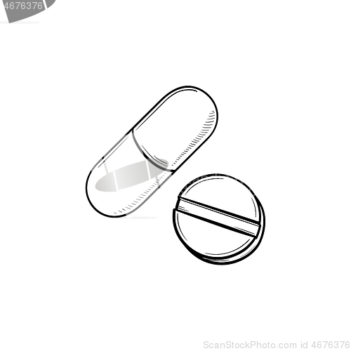 Image of Pills hand drawn outline doodle icon.