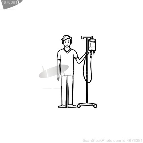 Image of Patient with drop counter hand drawn outline doodle icon.