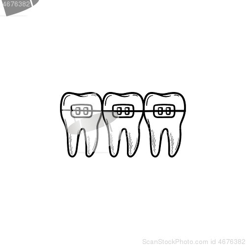 Image of Dental braces hand drawn outline doodle icon.