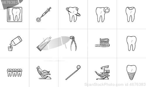 Image of Dentistry hand drawn outline doodle icon set.