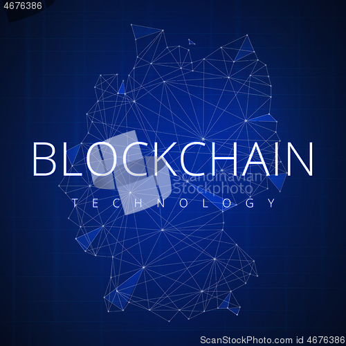 Image of Blockchain technology hud banner with Germany map.