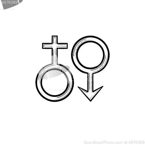 Image of Female male genger symbols hand drawn outline doodle icon.