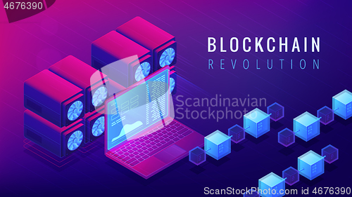 Image of Isometric blockchain revolution concept.