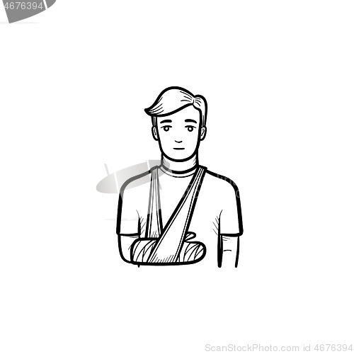 Image of Patient with broken arm hand drawn outline doodle icon