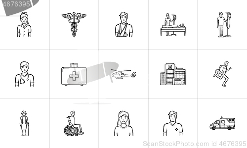 Image of Medicine hand drawn outline doodle icon set.