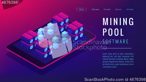 Image of Isometric mining pool landing page concept.