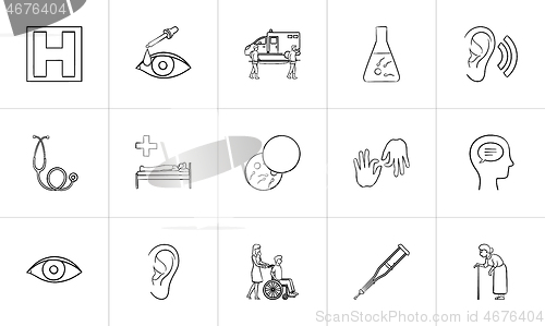 Image of Medicine hand drawn outline doodle icon set.