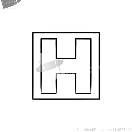 Image of Hospital sign in square hand drawn outline doodle icon.