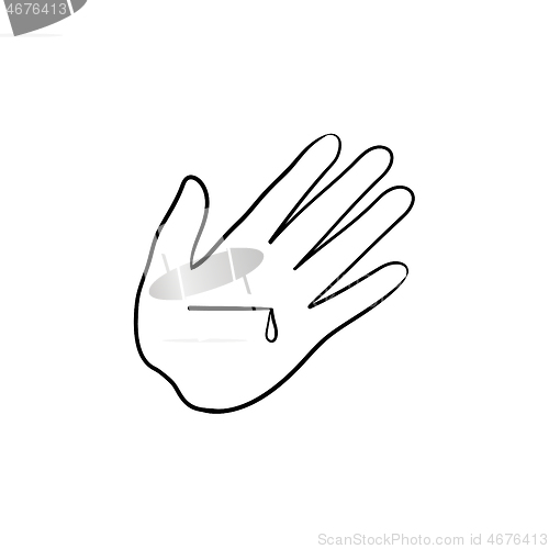 Image of A hand with a wound hand drawn outline doodle icon.