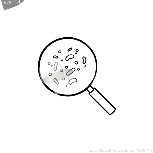 Image of Bacteria under magnifying glass hand drawn outline doodle icon.