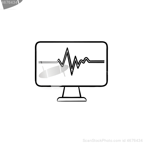 Image of ECG machine displaying heartbeat hand drawn outline doodle icon.