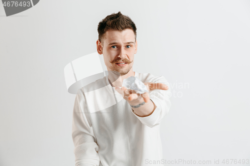 Image of Young man with a surprised expression won a bet