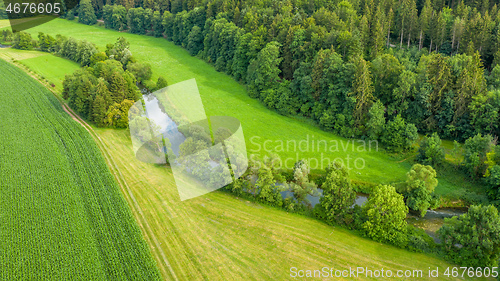 Image of aerial view image of the river Neckar near Neckarhausen Germany