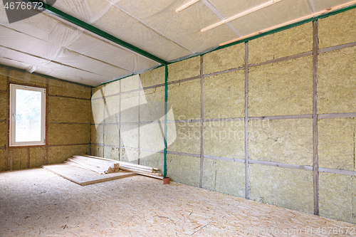 Image of Wall insulation with mineral slabs in a frame house