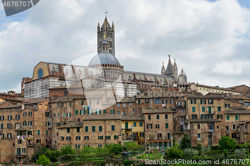 Image of SIENA, ITALY - APRIL 26, 2019: View to the old town in Siena, Italy