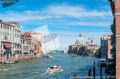 Image of VENICE, ITALY - JULY 14, 2016: View from the bridge to the Grand Canal and Santa Maria della Salute