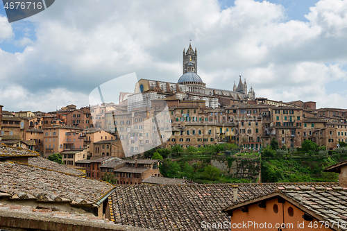 Image of SIENA, ITALY - APRIL 26, 2019: View to the old town in Siena, Italy