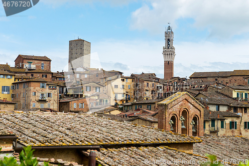 Image of SIENA, ITALY - APRIL 26, 2019: View to the old town in Siena, Italy