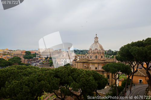 Image of ROME, ITALY - APRILL 21, 2019: erial scenic view of Rome, Italy. Scenery of Roma city