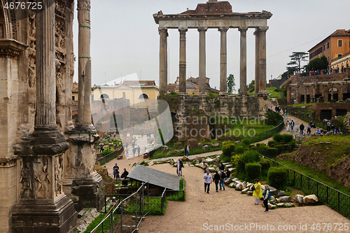 Image of ROME, ITALY - APRILL 21, 2019: Roman ruins in Rome, Forum