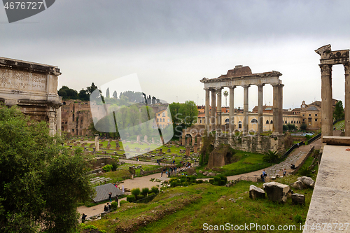 Image of ROME, ITALY - APRILL 21, 2019: Roman ruins in Rome, Forum