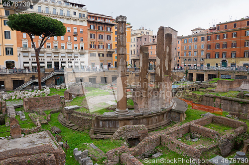 Image of ROME, ITALY - APRILL 21, 2019: Archaeological area of Largo Torre Argentina. Rome