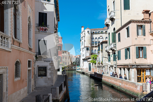 Image of VENICE, ITALY - AUGUST 14, 2016: Typical canals with old houses