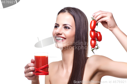 Image of girl with cherry tomatoes and juice 