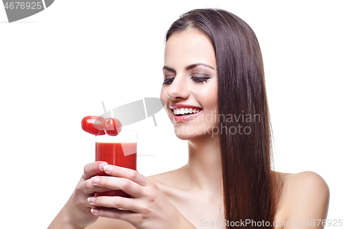 Image of girl with cherry tomatoes and juice 