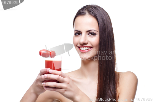 Image of girl with cherry tomatoes and juice 