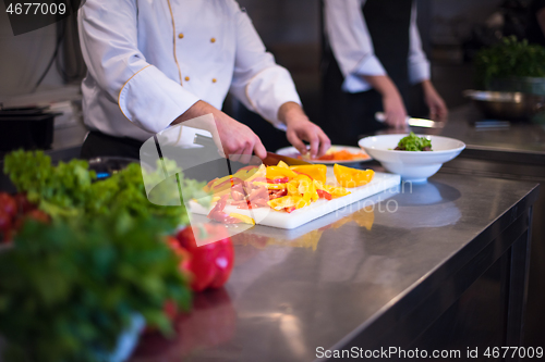 Image of Chef cutting fresh and delicious vegetables