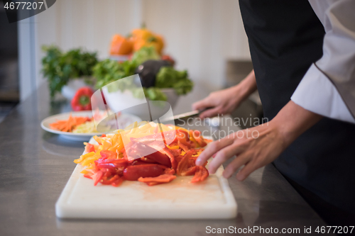 Image of Chef cutting fresh and delicious vegetables