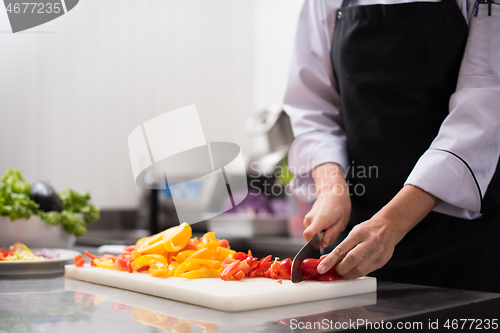 Image of Chef cutting fresh and delicious vegetables