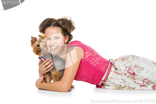 Image of Girl with yorkie dog