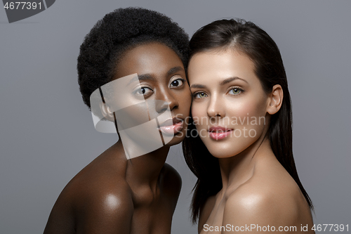Image of Two beautiful girls with natural makeup
