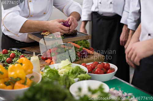 Image of team cooks and chefs preparing meal