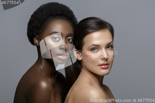 Image of Two beautiful girls with natural makeup