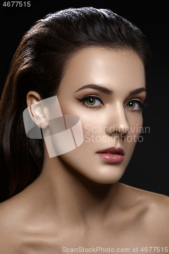 Image of Beautiful girl with cat eye liner makeup