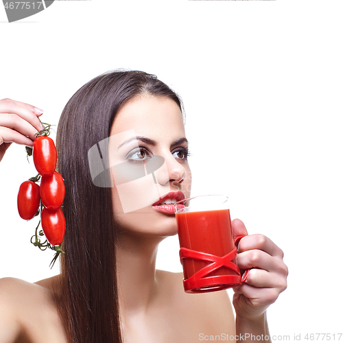 Image of girl with cherry tomatoes and juice 